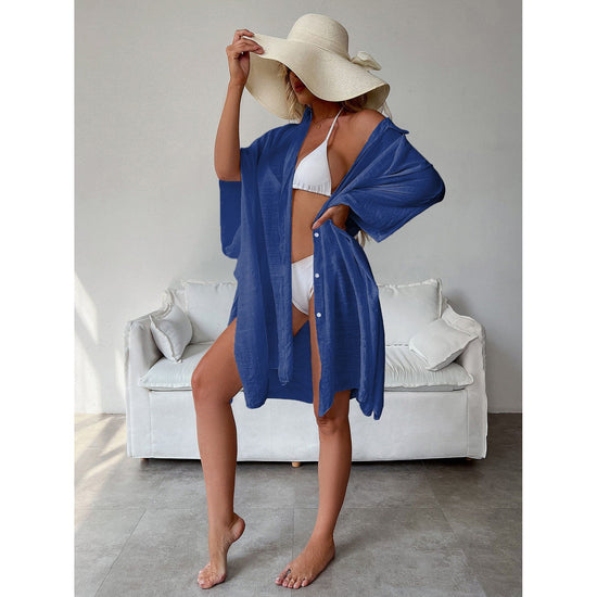 Royal Blue Summer Beach Cover-Up- Bamboo Cotton Sun Protection Cardigan