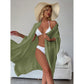 Military Green Summer Beach Cover-Up- Bamboo Cotton Sun Protection Cardigan