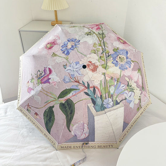 Rose Mini 5-Fold Umbrella - Portable, Anti-UV, Black Glue Coating