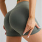 Grass Green Gray Yoga Shorts - Seamless, High Waist, Tummy Control Size S