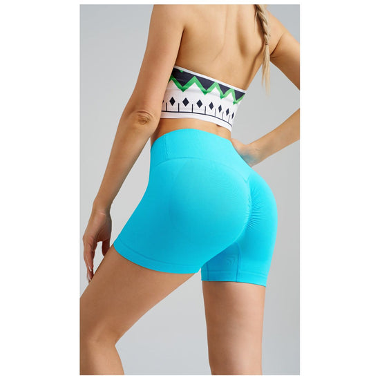 Colorful Blue Yoga Shorts - Seamless, High Waist, Tummy Control Size L