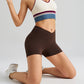 Dark Brown Yoga Shorts - Seamless, High Waist, Tummy Control Size L
