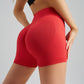 Watermelon Red Yoga Shorts - Seamless, High Waist, Tummy Control Size L