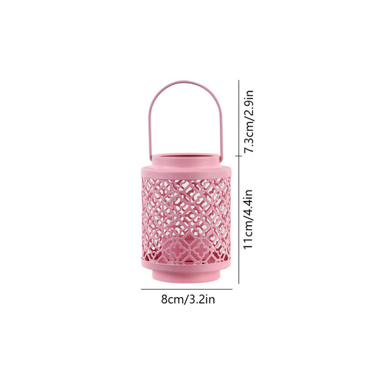 Pink Vintage Style Candle Lantern - Iron Tabletop Centerpiece for Home Decor