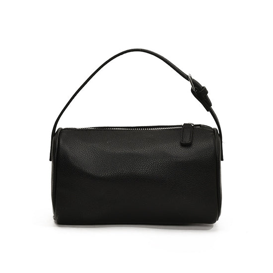 Black Minimalist Shoulder Bag - High-End Cylindrical Design