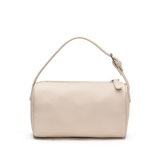 Beige Minimalist Shoulder Bag - High-End Cylindrical Design