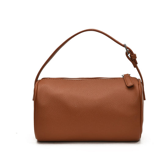 Light Brown Minimalist Shoulder Bag - High-End Cylindrical Design