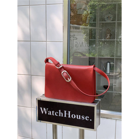 Red Minimalist Flap Shoulder Bag-Elegant Women&