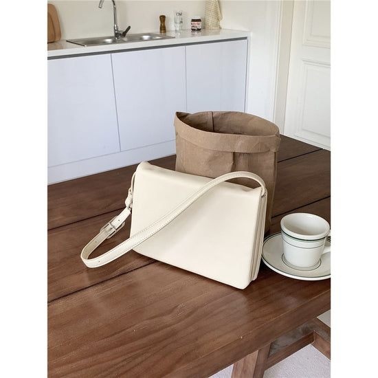 White Minimalist Flap Shoulder Bag-Elegant Women&