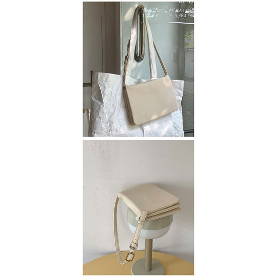White Minimalist Flap Shoulder Bag-Elegant Women&