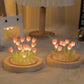 (Ten Blue Tulips) Glowing Tulip Dome Lamp -  Wooden Base, Bedside Table Decoration