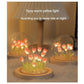 (Ten Blue Tulips) Glowing Tulip Dome Lamp -  Wooden Base, Bedside Table Decoration