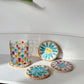 (Blue Leaf Fruit Pattern) Set of 5 Rattan & Shell Coasters - Decorative & Heat Resistant