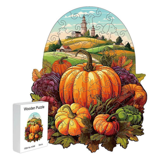 Harvest Pumpkins Wooden Puzzle - Vegetable & Fruit Design, Home Decor, Educational Toy (Size L)