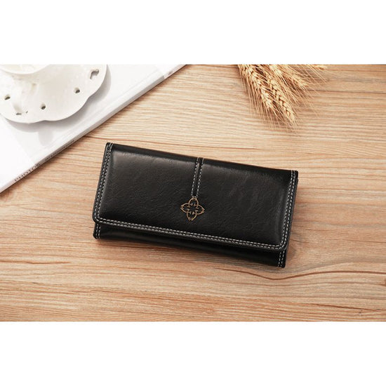 Black Classic Long Bifold Wallet for Women - Large Capacity Card Holder