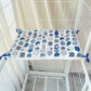 Tie-On Cat Cage Platform Pad - Blue cat pattern on white background (30x50cm)