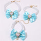 2 - PCS Cute Pet Pearl Necklace Collar with Blue Bow and Heart Charm - Size M