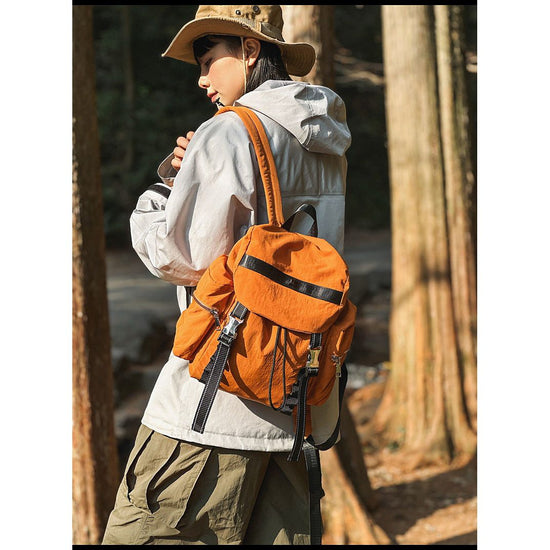 Brown Lightweight Nylon Backpack - Water Resistant Travel Daypack for Women & Men