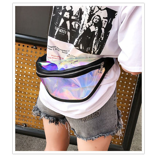 Black Transparent Waist Bag - Shiny Laser Waist Bag Crossbody Bag