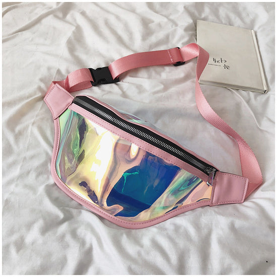 Pink Transparent Waist Bag - Shiny Laser Waist Bag Crossbody Bag