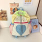 Yellow Colorblock Drawstring Backpack - Lightweight Nylon Bag with Heart Mesh Pocket