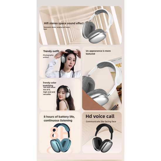Blue Immersive 3D Audio Headphones - Wireless Over-Ear Comfort, Type-C Charging