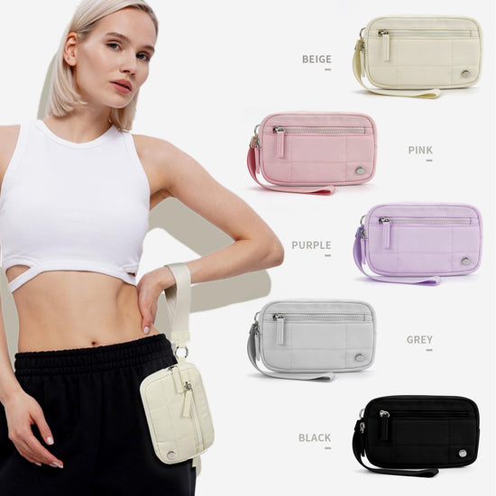 Beige Waterproof Wristlet Wallet - Nylon Pouch for Cards, Phone & Coins(Without Mobile Phone)
