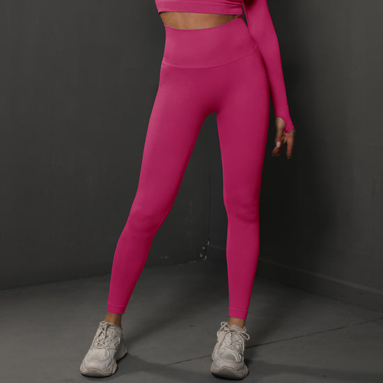 Size L Rose Red Seamless High-Waisted Yoga Pants for Women - Lift Workout Leggings for Running, Gym, and Fitness