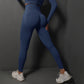 Size M Navy Blue Seamless High-Waisted Yoga Pants for Women - Lift Workout Leggings for Running, Gym, and Fitness