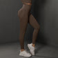 Size L Brown Seamless High-Waisted Yoga Pants for Women - Lift Workout Leggings for Running, Gym, and Fitness