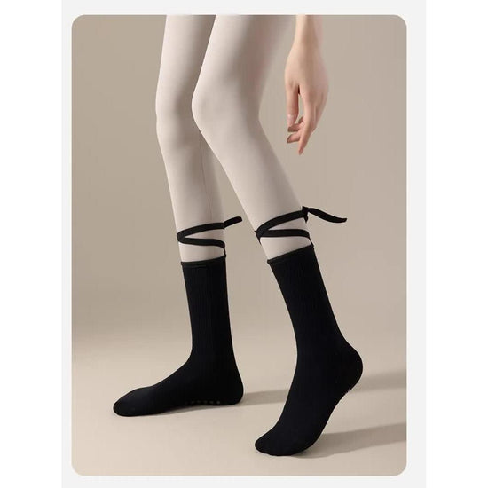 3 Pcs Black Non-Slip Yoga Socks with Cross Straps - Cotton Pilates Dance Socks for Women, Lightweight Comfort