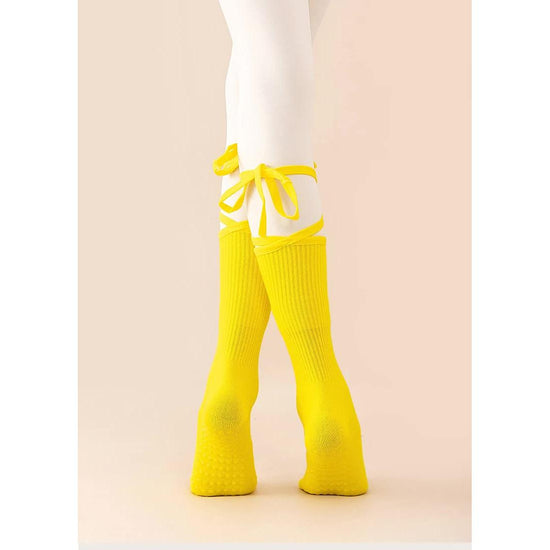 3 Pcs Yellow Non-Slip Yoga Socks with Cross Straps - Cotton Pilates Dance Socks for Women, Lightweight Comfort