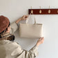 Beige Large Capacity Tote Bag - Minimalist PU Leather Handbag for Daily Commute