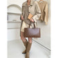 Brown Large Capacity Tote Bag - Minimalist PU Leather Handbag for Daily Commute