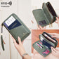 Dark Grey RFID Blocking Passport Wallet - Multi-Function Travel Organizer with Double Zipper and Crossbody Strap