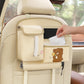 Beige Cute Cartoon Car Backseat Organizer with Multi-Pocket Storage and PP Trash Bin - 400g Lightweight PU Leather