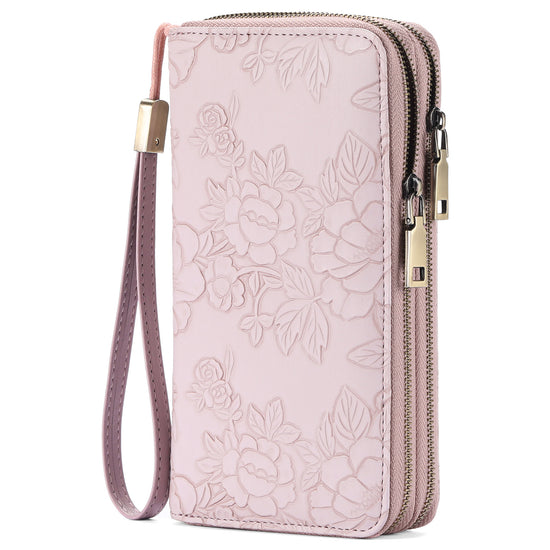 Pink Floral Embossed Large Capacity Women&