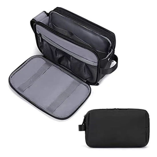 Black Stylish Waterproof Travel Toiletry Bag Organizer - Large Capacity Shaving Kit & Makeup Case(Makeup is a prop for shooting and is not included)