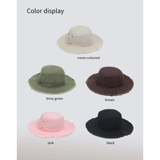 Black Packable Cotton Bucket Hat - Folds into Wearable Pouch | Frayed Edge Sun Hat with Chin Strap