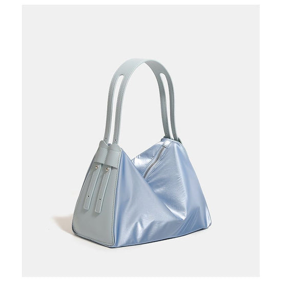 Blue Luminous Silver Nylon Underarm Shoulder Bag - Convertible Crossbody Hobo with Pouch - Lightweight & Modern