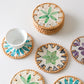 4 Pcs Beige Background With Blue and Purple flower Handcrafted Rattan Coaster with Natural Shell Inlay - Decorative & Heat Insulating Drink Mat