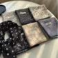 Style 10 Black Versatile Patterned Square Scarf | 65x65cm Lightweight Polyester Neckerchief Headband | Vintage Polka Dot & Floral