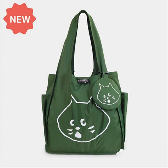 Dark Green Foldable Waterproof Shopping Tote Bag Set - Large Capacity Lightweight Reusable Grocery Bag with Matching Pouch