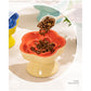 Green and Brown Ceramic Slow Feeder Pet Bowl for Cats and Small Dogs - Anti-Choke Elevated Design with 15-Degree Tilted Rim