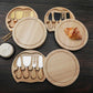 Brown And Black Compact Round Rubberwood Cheese Board Set | 4 Stainless Steel Knives & Tools