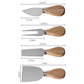 Brown And Gold Compact Round Rubberwood Cheese Board Set | 4 Stainless Steel Knives & Tools