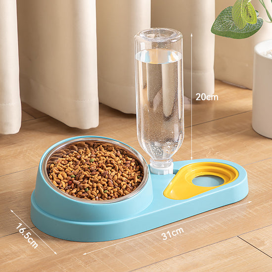 Blue Pet Bowl Set with Automatic Gravity Water Dispenser - Stainless Steel & PP Feeder Station