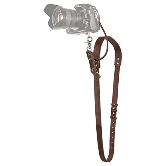 Coffee Adjustable Genuine Leather Camera Strap - Crossbody Shoulder Sling for DSLR/SLR(The camera is a prop and is not included)