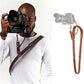 Black Adjustable Genuine Leather Camera Strap - Crossbody Shoulder Sling for DSLR/SLR(The camera is a prop and is not included)