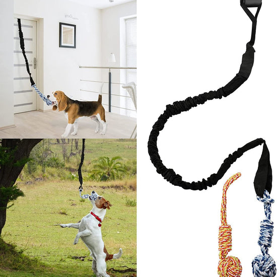 Red And Colored Cotton Balls Interactive Bungee Dog Tug Toy - Hanging Rope Ball for Solo Play & Exercise